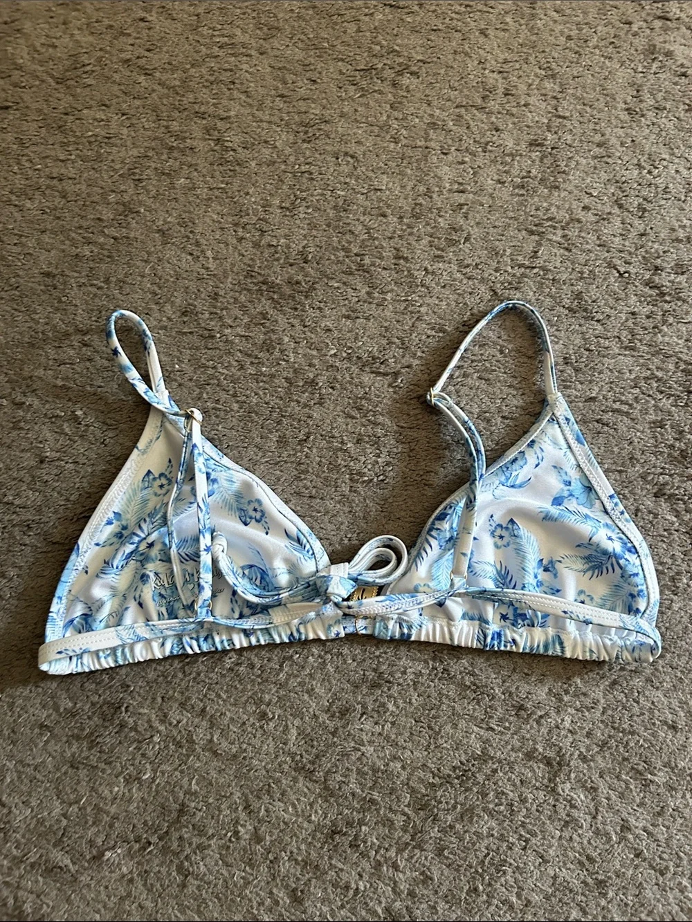 Kulani Kinis White and Blue Floral Triangle Bikini Top